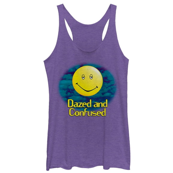 Women's Dazed and Confused Cloudy Big Smiley Logo  Racerback Tank Top Purple Heather X Large