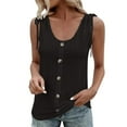 thumbnail image 1 of Playeras,Blusas y Tops,Ropa para Mujer Mujeres camisetas sin mangas Dressy Casual Mujeres sueltas cuello en U sin mangas Tops Casual Color plisado ojal verano camisas chaleco blusa (Black, XXXL), 1 of 7