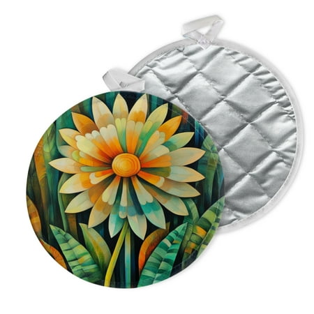 

2 PCS Pot Holders for Kitchen Potholders Sets with Hook for Oven Cooking Baking Vibrant Petaled Flower With Surrounding Greenery