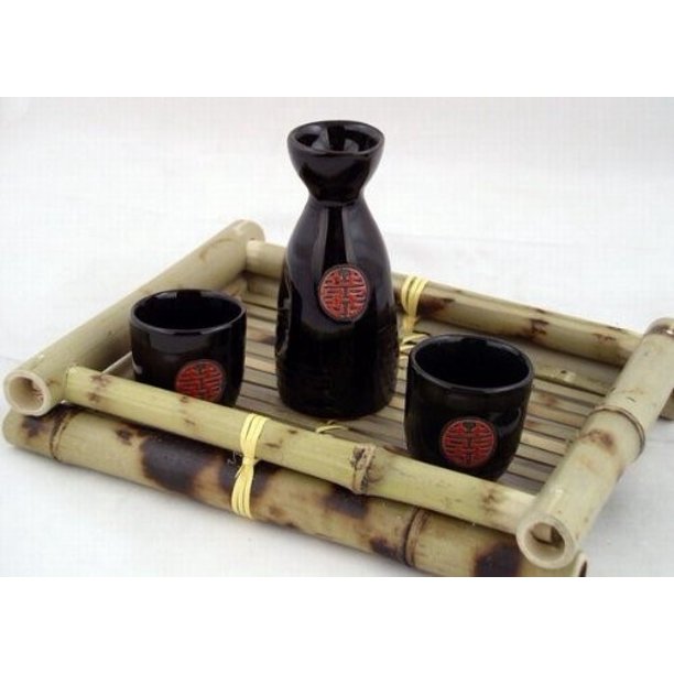 Glazed Ceramic 3 Pcs Japanese Sake Set In Gift Box