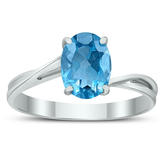 SZUL Women's Solitaire Oval 8X6MM Blue Topaz Gemstone Twist Ring in 10K White Gold