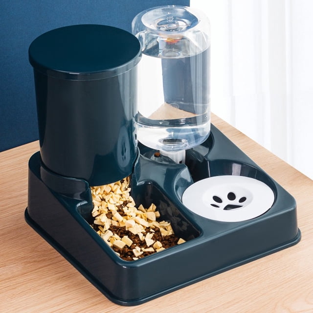 Juego de dispensador de agua con comedero automático para gatos, alimentador de agua y comida para mascotas automático inclinado 2 en 1, alimentador de alimentos por gravedad y bebedero,Blue