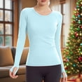 thumbnail image 2 of Workout Shirts for Women Long Sleeve Yoga Tops Sports Running Shirt Tight Athletic Top Slim Fit (M, Light Blue), 2 of 8