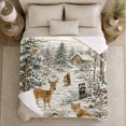 thumbnail image 5 of Serene Snowy Forest Scene Deer Fox Owl Wooden, Peaceful Bird Art Scene, Warm Flannel Blanket for Cabin and Lodge, Bird Lovers Housewarming Gift, Artistic Home Decor, 5 of 9
