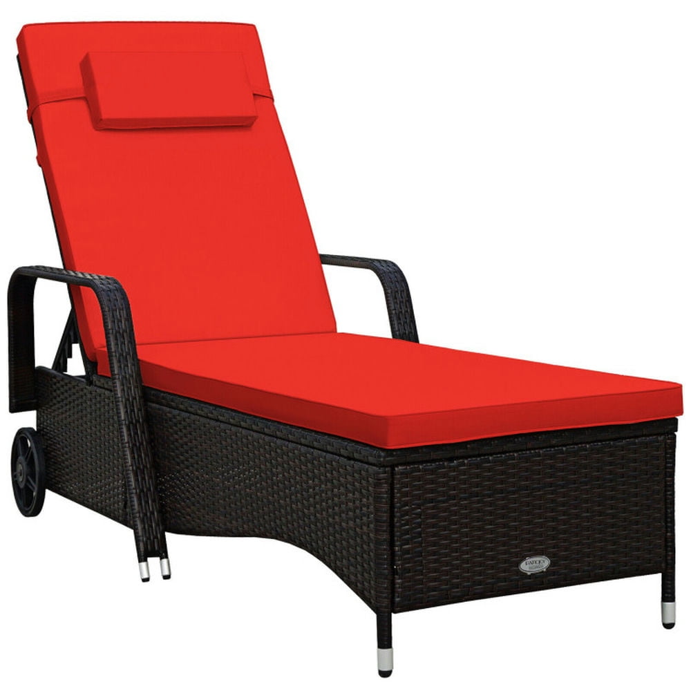 GVN Reclining Chair,Outdoor Chaise Lounge,Outdoor Recliner Cushioned Chaise Lounge with Adjustable Backrest-Red & White GVN Reclining Chair,Outdoor Chaise Lounge,Outdoor Recliner Cushioned Chaise Lounge with Adjustable Backrest-Red & White