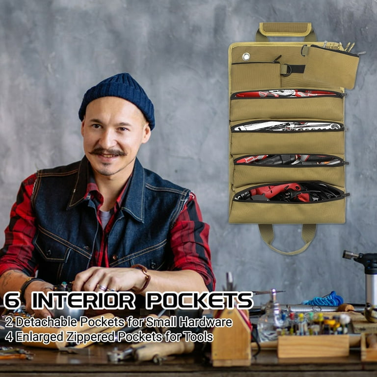 MetMetalrt Heavy Duty Roll Up Tool Bag, Removable Pouches, Compact
