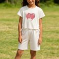thumbnail image 6 of Zpanxa Girls Short Sets Girls Two Piece Outfit Short Sleeve Heart Print Drawstring T Shirt and Short Pant Set Kids Casual Summer Clothes Toddler Little Girls White 3 Years, 6 of 6