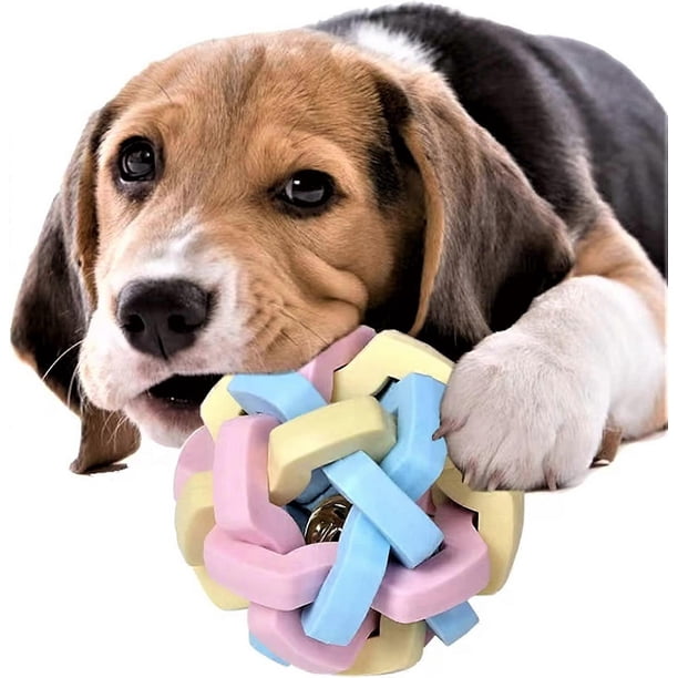 Puppy Tossing Toy Squeaky Dog Ball, Colorful Interactive Dog Toys, Weave Rubber Balls for DogsInteractive Dog Toys with Bell, Chew Toy Ball for Teeth