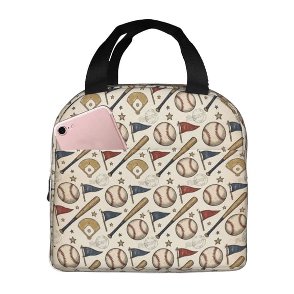 Baseball Lunch Tote, Insulated Lunch Bag Thermal Lunch Box Cooler, Reusable Water-Resistant Meal Prep Bag For Women & Men, Office Work, And Travel