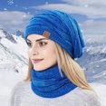 thumbnail image 6 of GRNSHTS 2 Pcs/Set Winter Beanie Hat Scarf Thick Warm Knit Fleece Lined Cap Neck Warmer for Men Women (Blue), 6 of 7