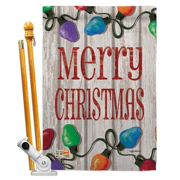 Breeze Decor BD-XM-HS-114185-IP-BO-D-US18-SB 28 x 40 in. Bright Merry Christmas Winter Impressions Decorative Vertical Double Sided House Flag Set & Pole Bracket Hardware