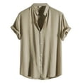 thumbnail image 2 of LIIPEE Mens Shirts Summer Father's Day Gifts Casual Band Collar Set-In Short Sleeve Solid Color Button-Up Shirts Male Single Yoke Loose Comfortable Versatile Breathable Daily Fashion Basic Tops,M, 2 of 4