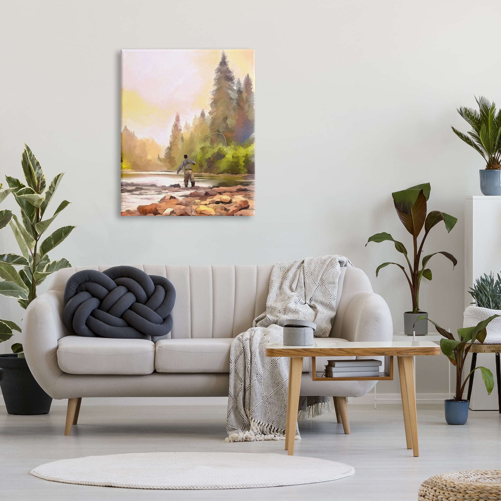 Stupell Industries Fly Fishing at Lake Nature Painting Gallery Wrapped Canvas Print Wall Art, 30 x 40