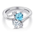 thumbnail image 3 of Gem Stone King 925 Sterling Silver Swiss Blue Topaz White Moissanite Ring for Women (1.78 Cttw, Heart Shape 6MM, Gemstone November Birthstone, Size 9), 3 of 6