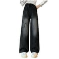thumbnail image 2 of fnnxnal Big Girls Black Wide Leg Jeans 11-12T - Star Print, Elastic Waist 100% Denim, Durable Comfort for School & Play, 2 of 8