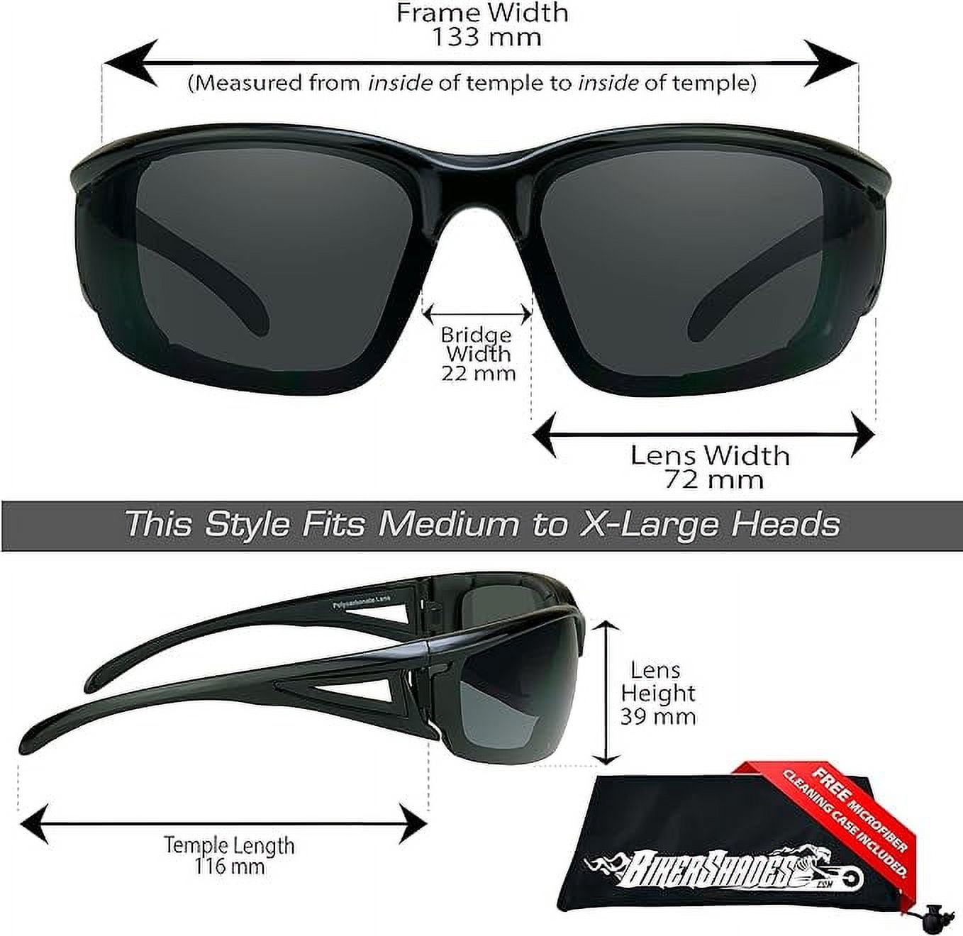 Bikershades Motorcycle Safety Sunglass Foam Padded Mens Windproof Dustproof Large Fit