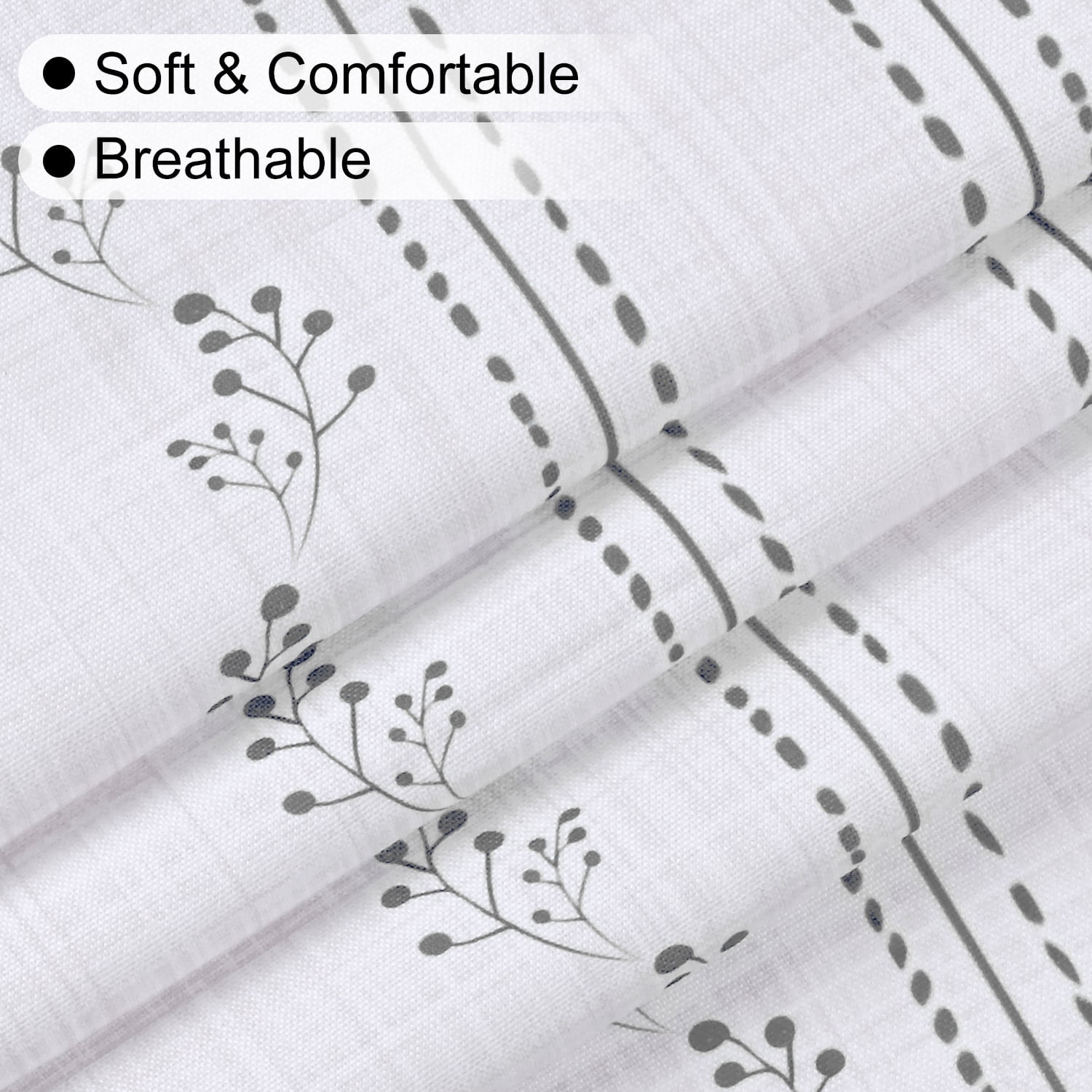 Invoibler Boho Floral Print Curtain Panels, Light Filtering Window Drapes for Bedroom and Living Room, Gray, 52" W x 84" L, Set of 2