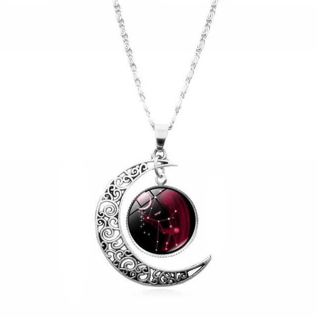Flmtop 12 Constellation Demi-Lune Signe du Zodiaque Astrologie Horoscope Pendentif Collier