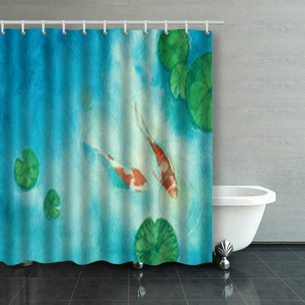 BSDHOME Watercolor Hand Painting Two Koi Carp Fish Shower Curtains
