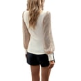 thumbnail image 3 of DYMADE Womens Sequin Patchwork Half High Collar Solid Long Sleeve Elegant Basic T-Shirt Blouses, 3 of 3