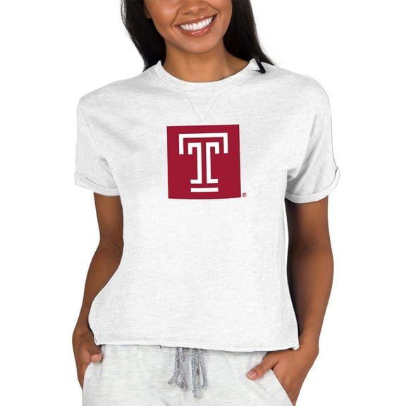 Women's Concepts Sport Oatmeal Temple Owls Tri-Blend Mainstream Terry Short Sleeve Sweatshirt Top