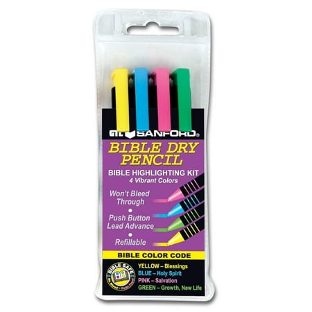 Sandford Bible Highlighter Kit - 4 Colors Dry Pencil Non-Bleed, Won't bleed through By G T