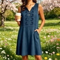 thumbnail image 2 of Kukoosong Women's Sleeveless Embroidered Tank Dress with Pockets, V-Neck Button Front Mini Casual Loose Flowy A-Line Tunic Dress, Summer Beach Boho Dress, 2 of 6