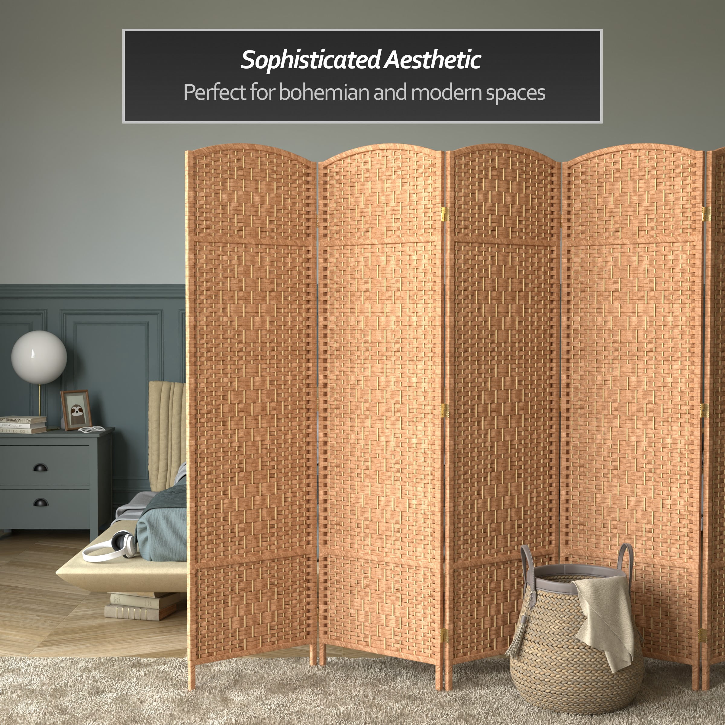 Red Lantern 6 ft. Tall Diamond Weave Fiber Room Divider - Natural - 6 Panel