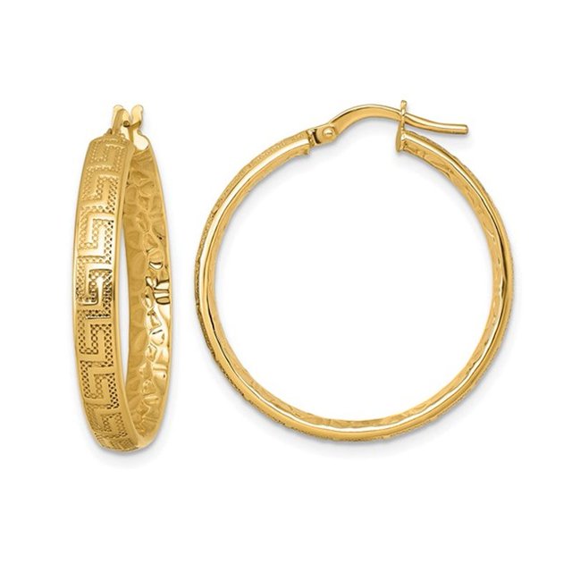 Greek Key Hoop Earrings in 14K Yellow Gold