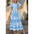 thumbnail image 4 of Womens 2025 Summer Casual V Neck Boho Maxi Dress Flowy Aline Bell Sleeve Tiered Floral Dresses with Pocket Light Blue XL, 4 of 7