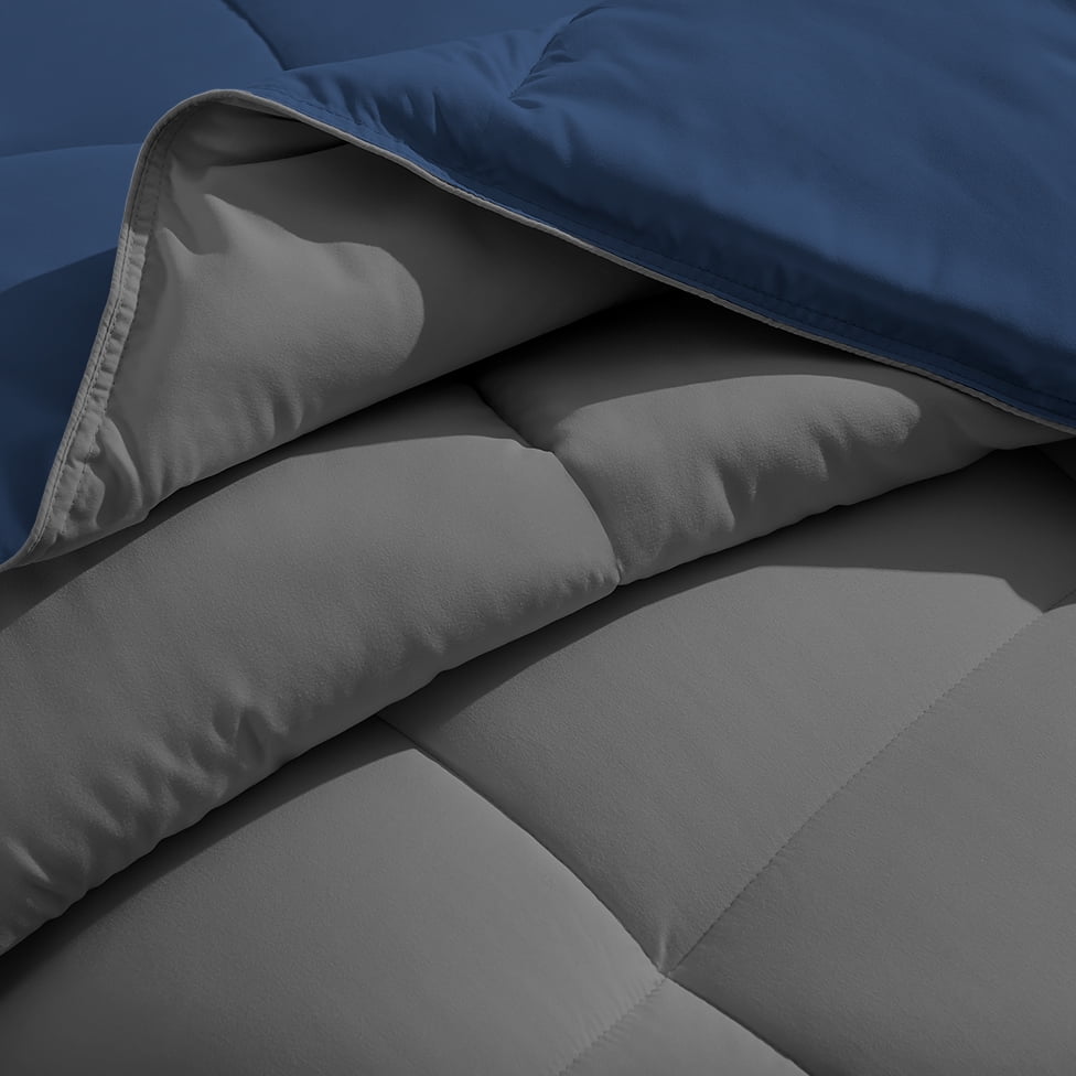 Bare Home Microfiber 4-Piece Dark Blue/Gray Comforter, Dark Blue Sheet Set Reversible Bed in a Bag, Twin XL
