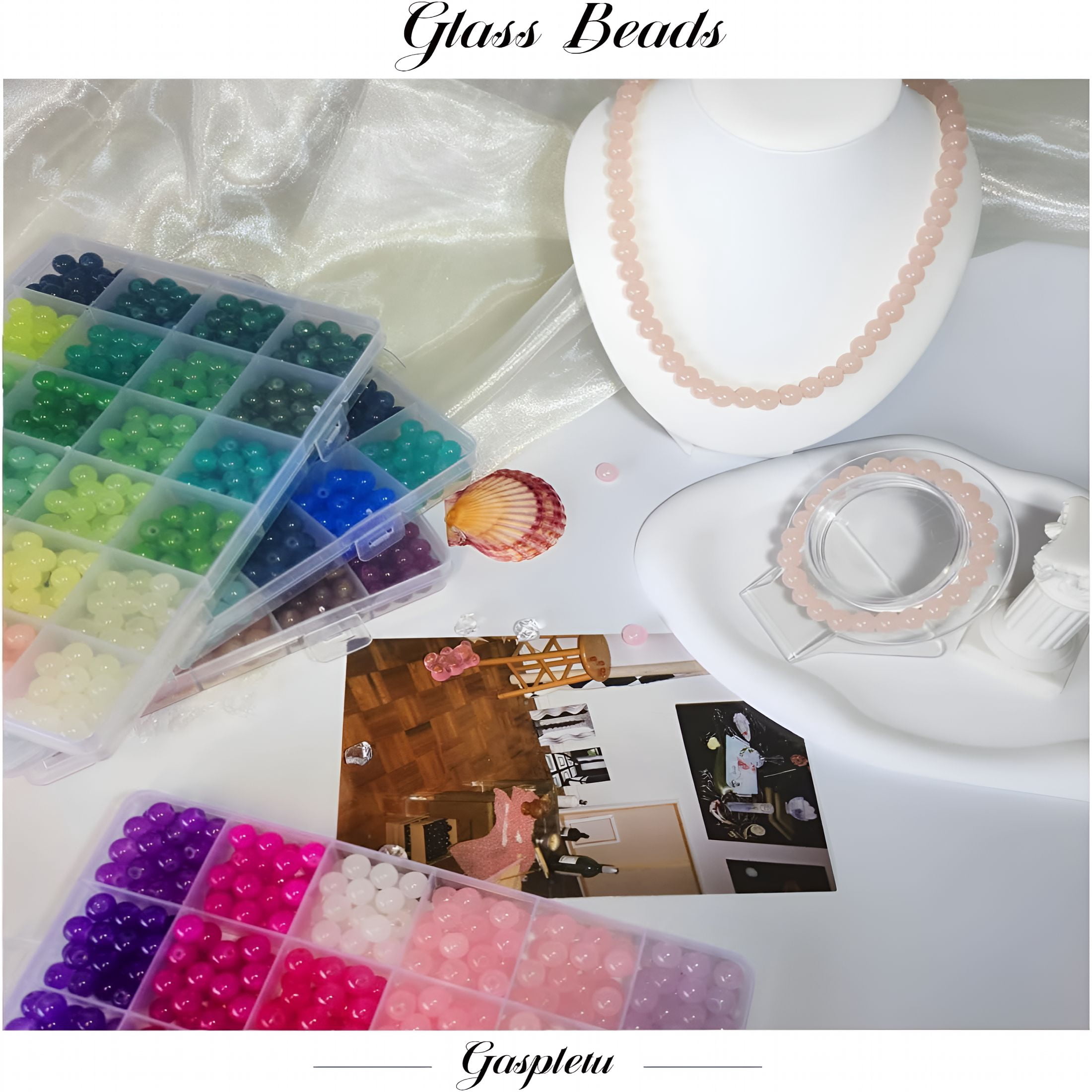 DESIGNICE 2500PCS 8mm Glass Beads Bracelet Making Kit, 96 Colors Crystal Beads for Jewelry Making, 4 Box Round Beads Suitable for Beginners
