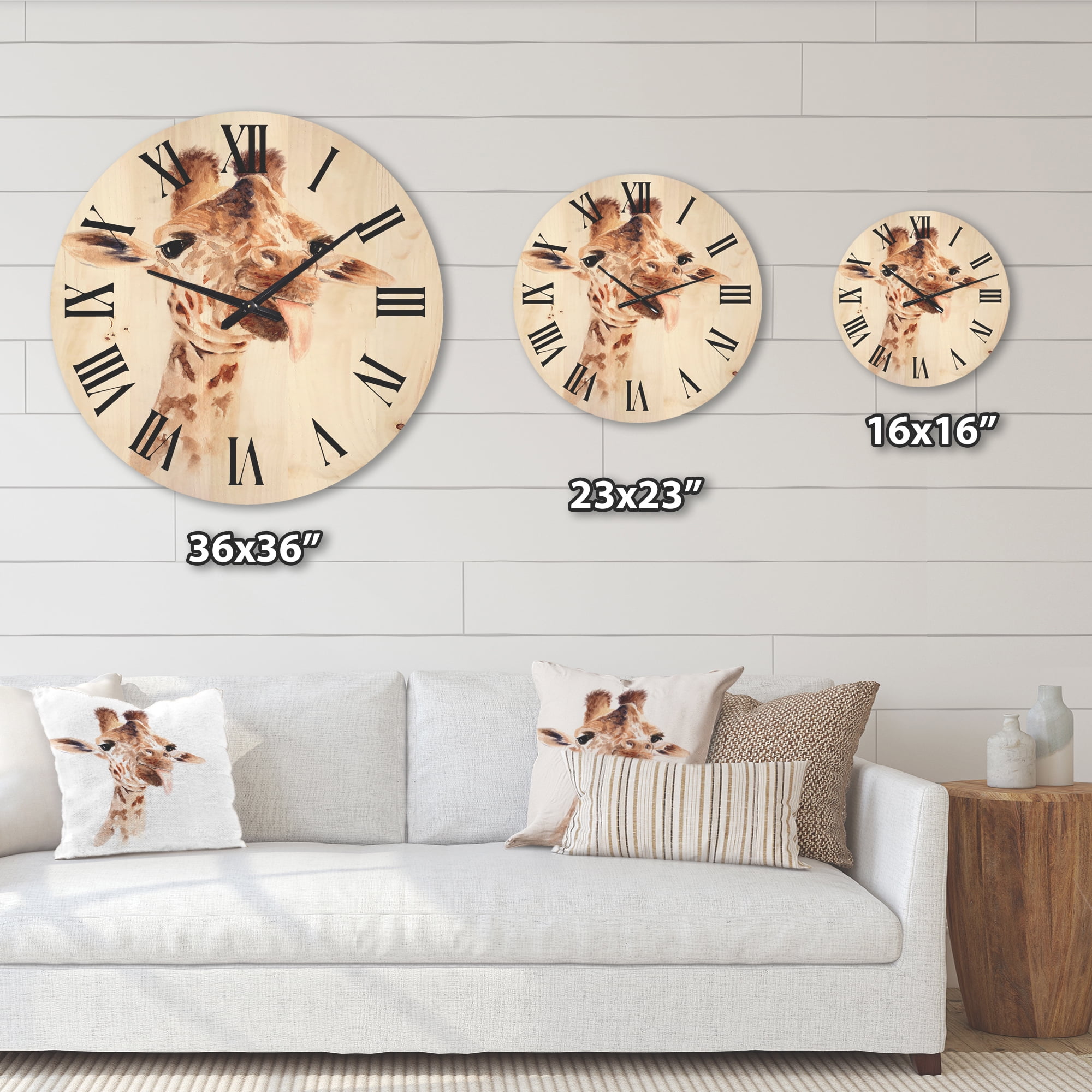 Designart 'Close Up Portrait of A Giraffe X' Farmhouse Wood Wall Clock