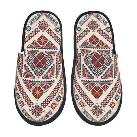 Balery Fashion Tatreez2 Slient Indoor Furry Fleece Comfort House Shoes Soft Non-Slip Home Shoes Cotton slippers House Slippers-- Large
