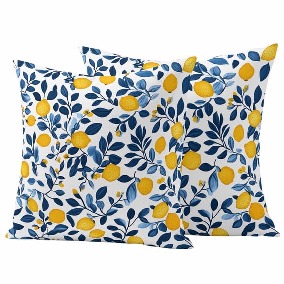 Lemon Outdoor Waterproof Pillow Covers, Fruit Leaf Branch Summer Spring Pastoral Decorative Square Throw Pillowcase Sofa Cushion Sham for Patio/Couch/Chair, 24"x24" 2 Pack