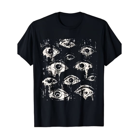 Men's Gothic Distressed Horror Eyes Graphic T-Shirt