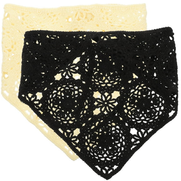 HONITANO 2Pcs Triangular Floral Crochet Hair Bandanas for Women Girls Headscarf Proms Shows Christmas