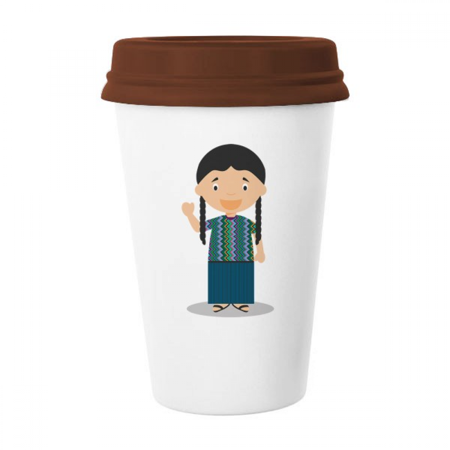 

Long Pigtail Guatemala Cartoon Mug Coffee Drinking Glass Pottery Cerac Cup Lid