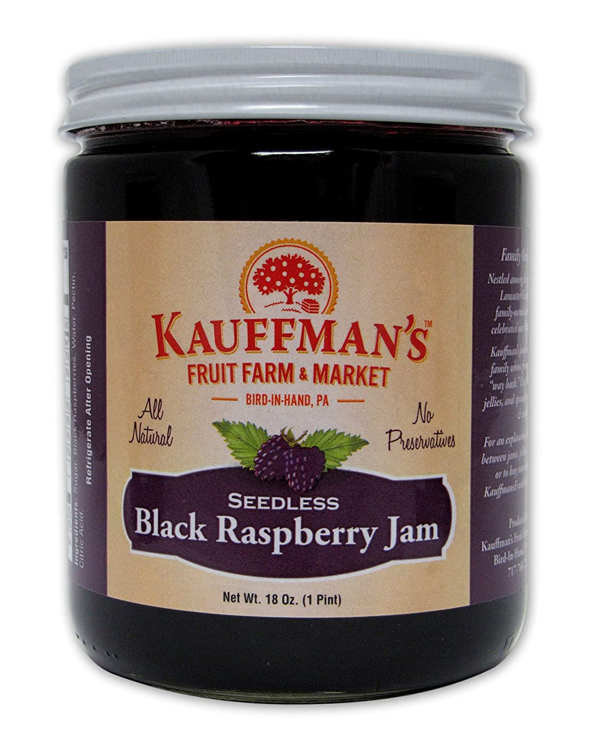 Kauffman Orchards Black Raspberry Fruit Spread, All Natural, No Granulated Sugar Added, 9 Oz. Pack of 6