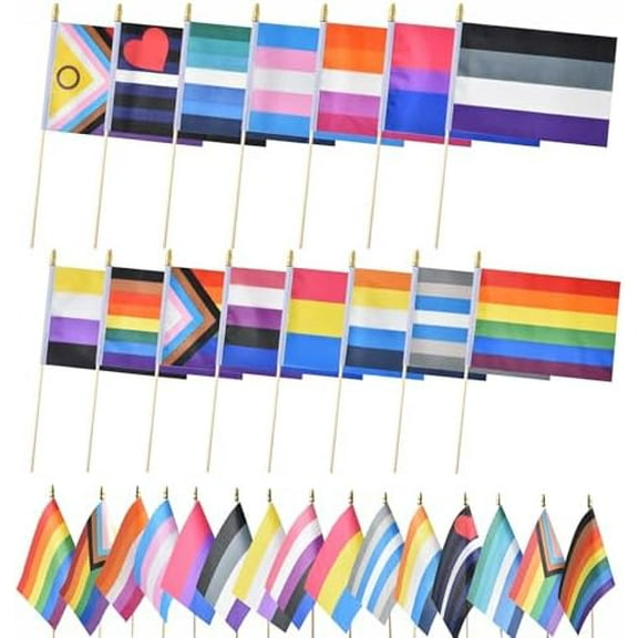 15 Different Small Gay Pride Stick Flags Mini Hand Held Rainbow LGBTQ Flag 5x8 Inch