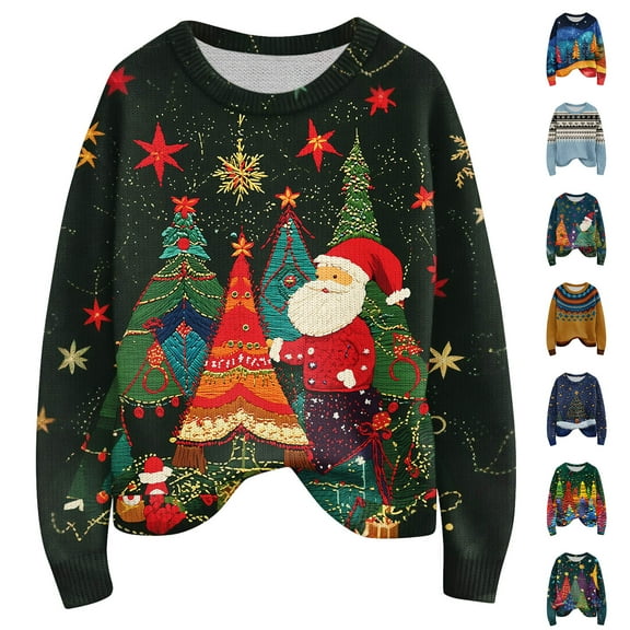 Women'S Christmas Sweater Cute Fun Christmas Sweater Fall And Winter Long Sleeve Knitted Sweater for Fall and Winter, Festive and Cozy, Ideal as Christmas Sweaters for Women ,Army Green,L