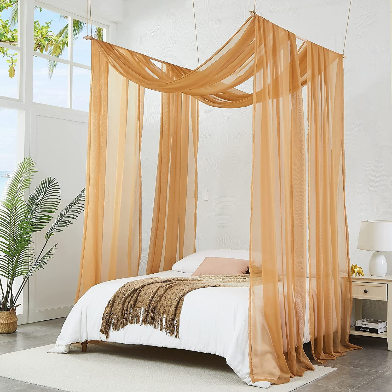 Warm Home Designs 55" W x 144" L Caramel Gold Bed Canopy Curtains for Twin Bed. BC Gold 144