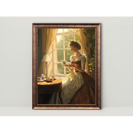Victorian Lady Afternoon Tea Vintage , Antique Poster, Baroque Art, Renaissance Aesthetic, Light Academia Wall Art3, Unframed Poster Size 12x18