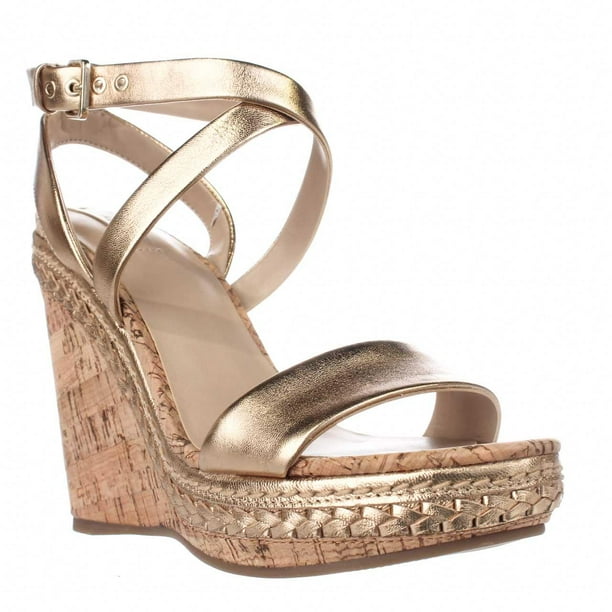 open toe gold wedges