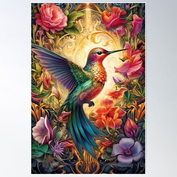 Vintage Colorful Hummingbird Poster Wall Art, Modern Wall Decor For Living Room Bedroom, 8x12 UNFRAMED