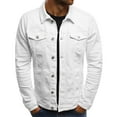 thumbnail image 2 of Ecqkame Denim Jacket Men Winter Casual Button Up Long Sleeve Solid Color Vintage Jacket with Pockets White L, 2 of 4
