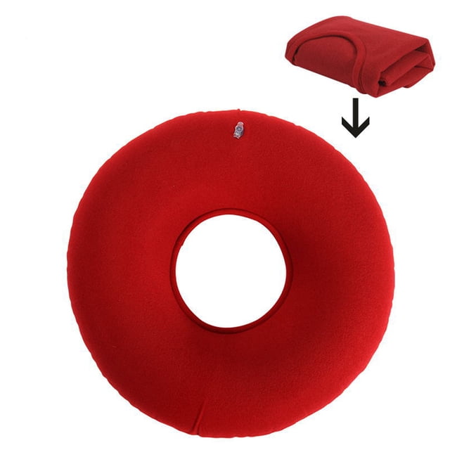Cojín inflable tipo dona de PVC grueso con forma redonda para evitar las úlceras por presión, a prueba de fugas, para silla de ruedas, color rojo