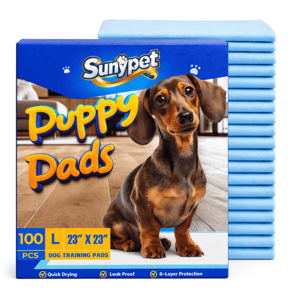 Sunypet Puppy Pads Disposable Dog Potty Training Pads, Quick Dry, Ultra Absorbent, L 23"x23", 100ct