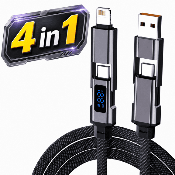 4 in 1 USB C Cable 240W Fast Charging Multi Charger Cord with E-Mark Smart Chip, Nylon Braided Cable for Smartphones Tablets Laptops and More 5FT