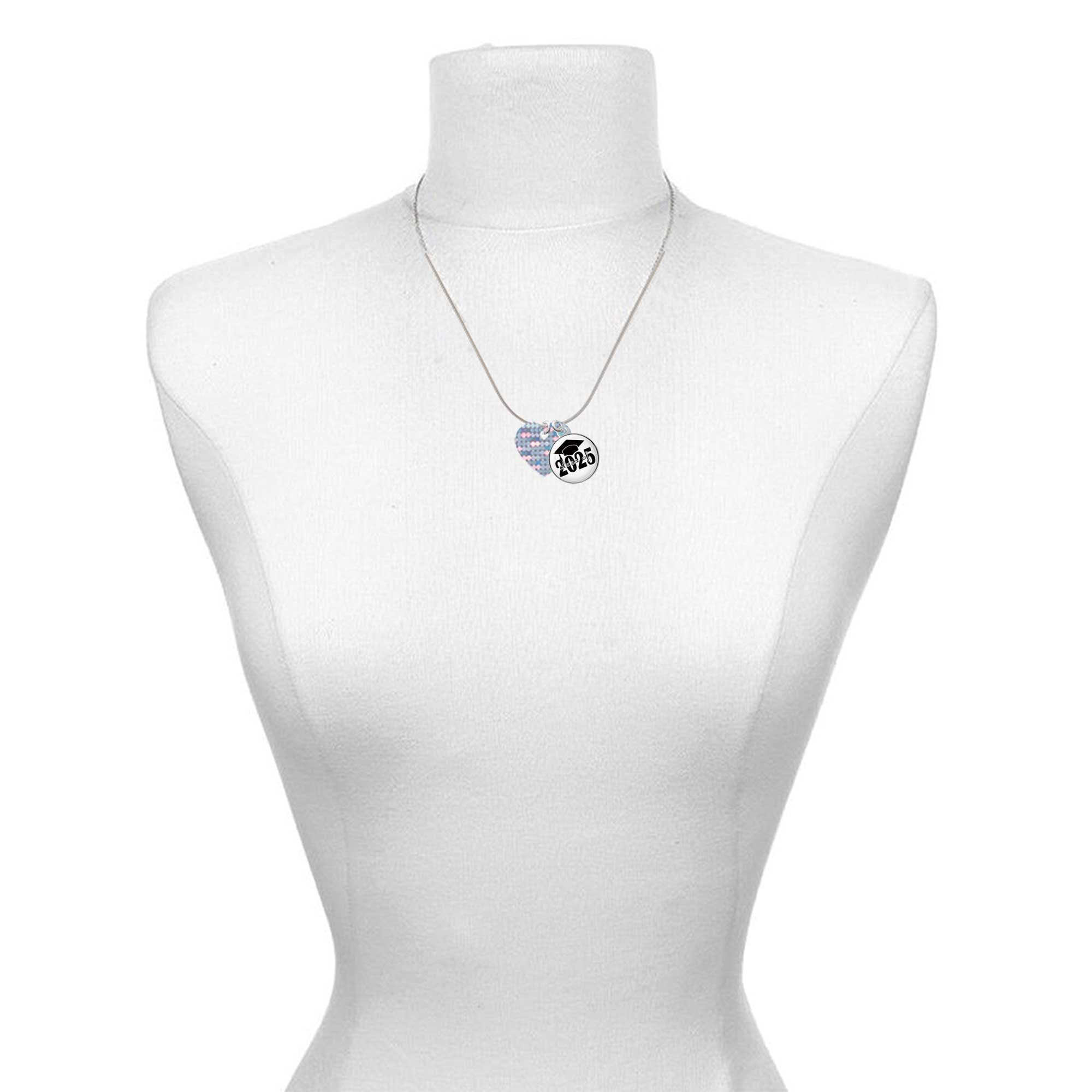 Delight Jewelry Acrylic Small Hologram Heart - Script Class of 2025 Dome Charm Necklace, 18"